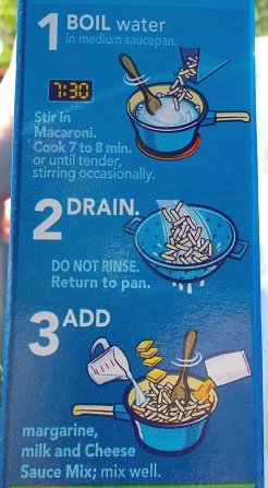 Cooking instructions from a box of mac ’n’ cheese